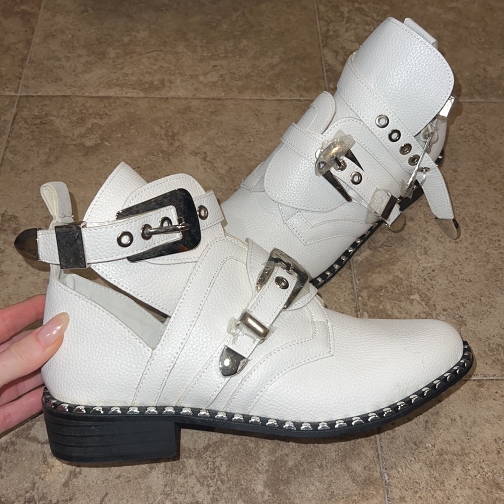 White Combat Moto Boots NEW